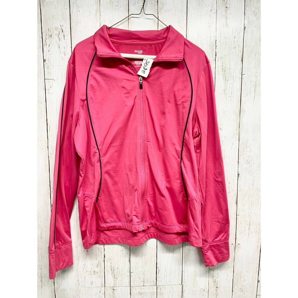 Danskin Now Sweater Women Sz XXL Pink Collared Quarter Zip Long Sleeve Athletic